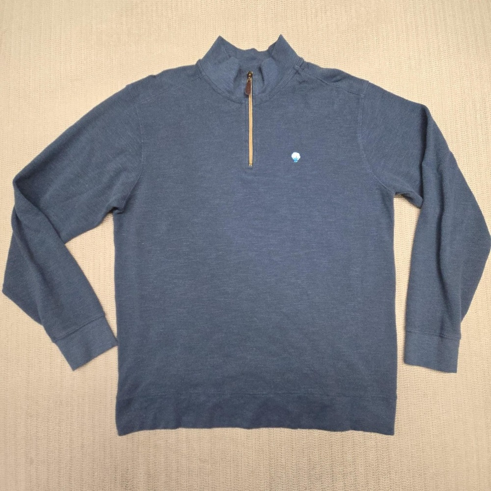 Southern Shirt Sweater Mens Medium Blue 1/4 Zip Mock Neck Cotton Knit Pullover